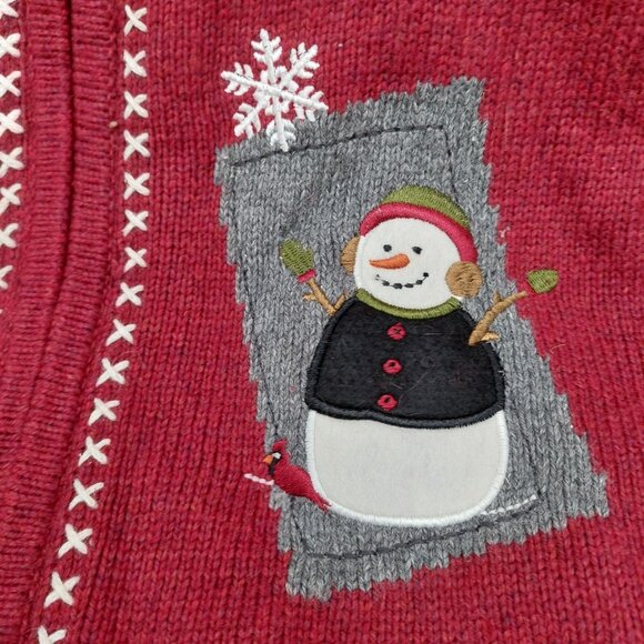 Croft & Barrow Cardigan Christmas Sweater Size Medium Red Snowman Birdhouse - Picture 7 of 12